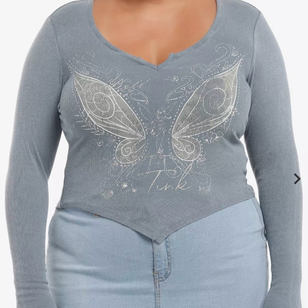 DISNEY Blue Long Sleeve Top with TINKERBELL Design NWT HOT TOPIC